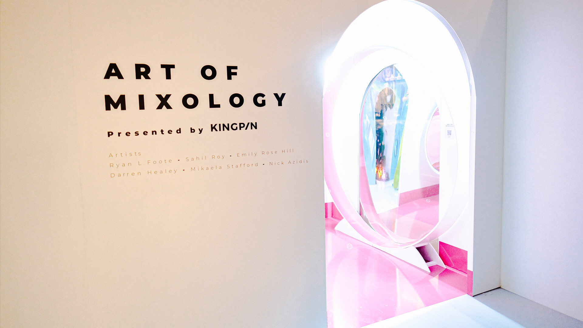 Entry to Art of Mixology art installations brand activation for Kingpin 