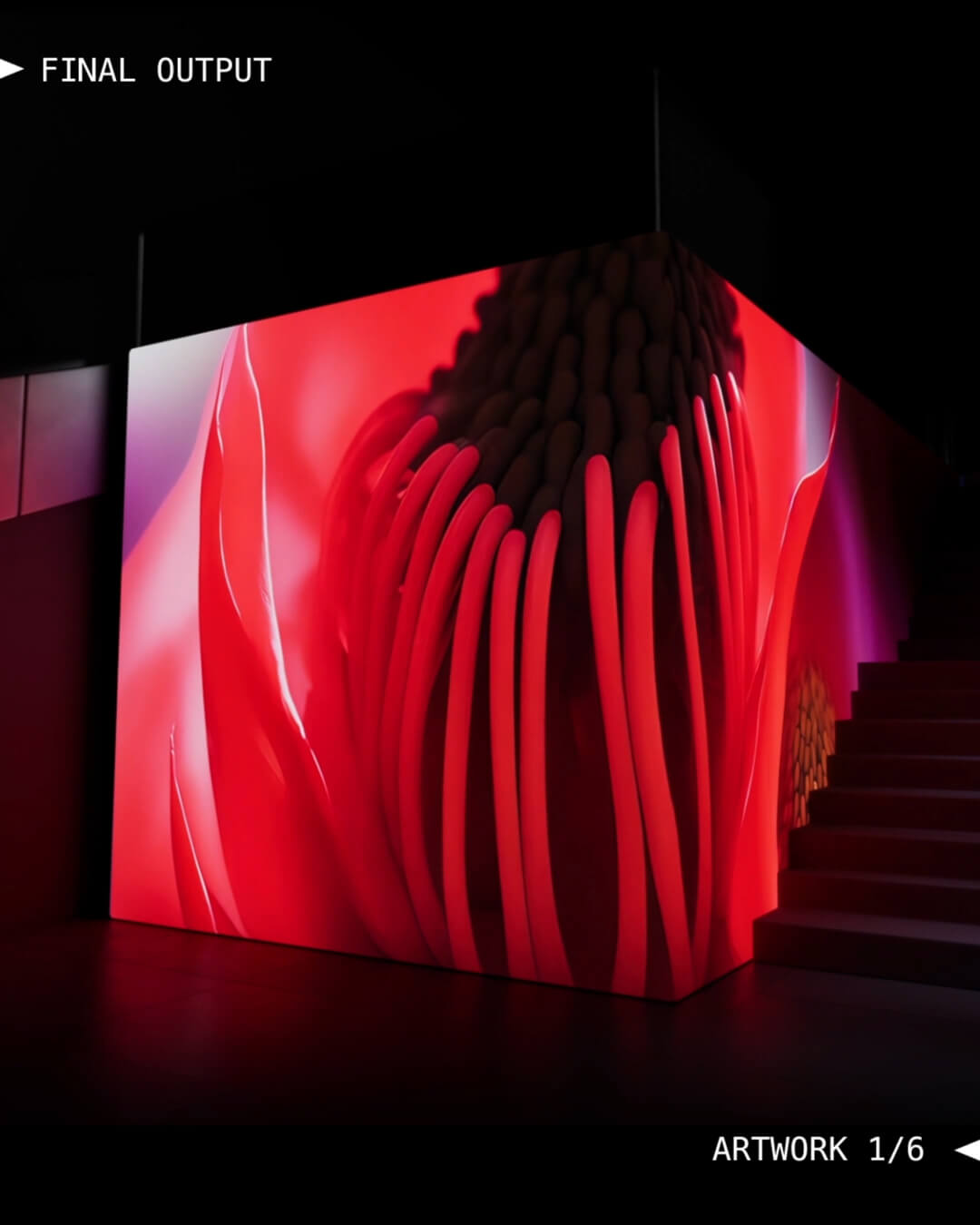 Imagine depicting commercial lobby foyer digital art screen of ai generated waratah flower in Australia