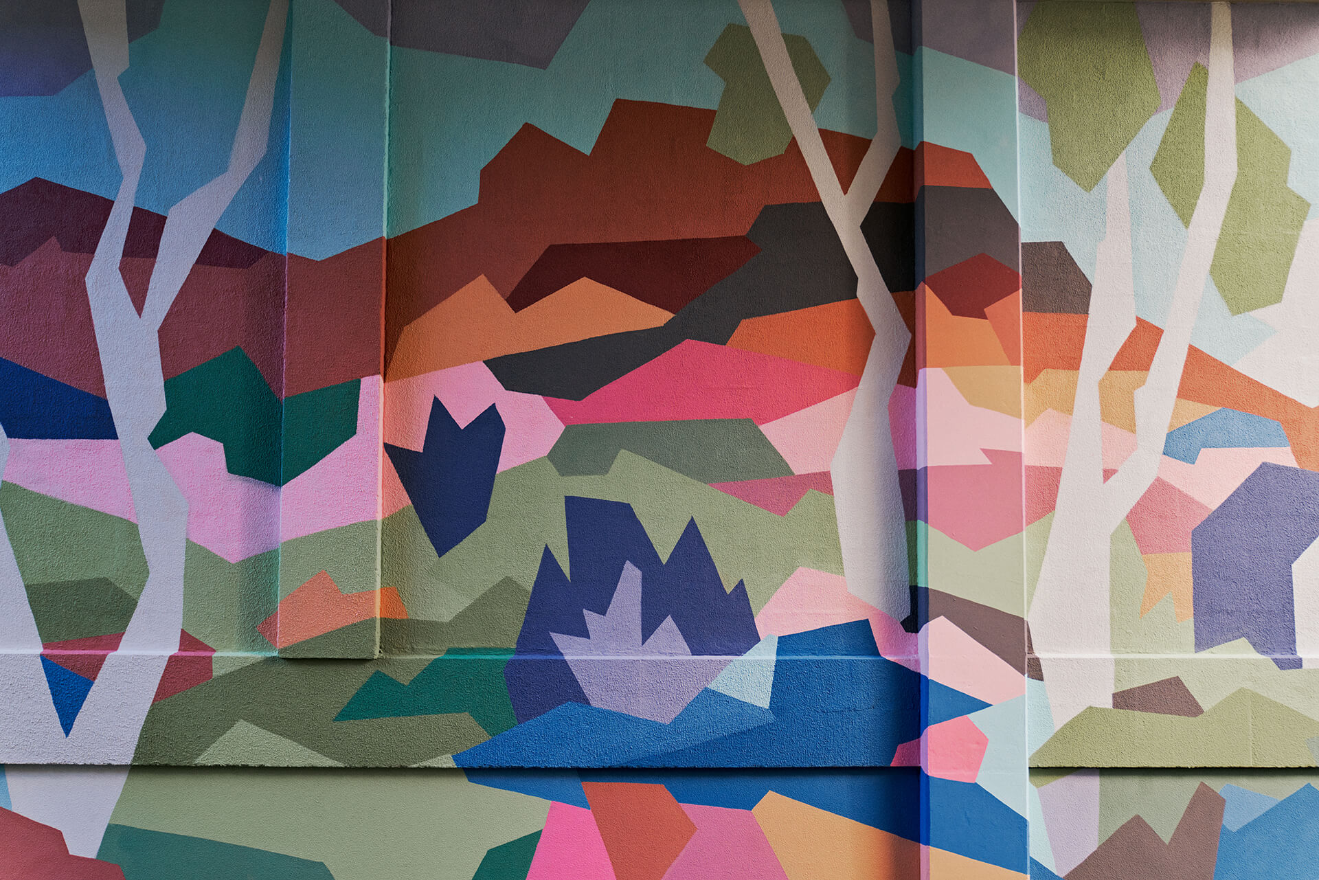 Geometric multicoloured wall mural produced by VANDAL for Mirvac