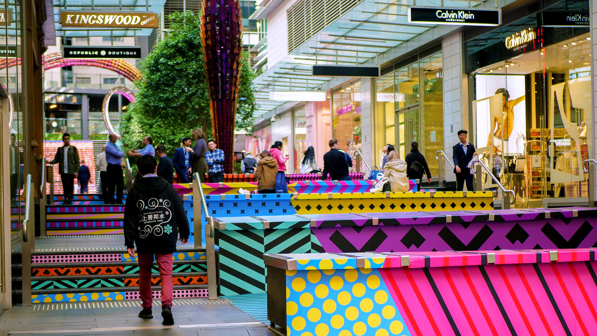 Multicoloured placemaking artistic mural at World Square - a World of Colour by VANDAL